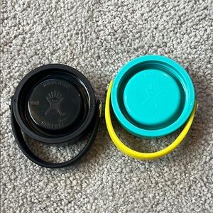 Hydro Flask Black and Teal Lids with Yellow Handle